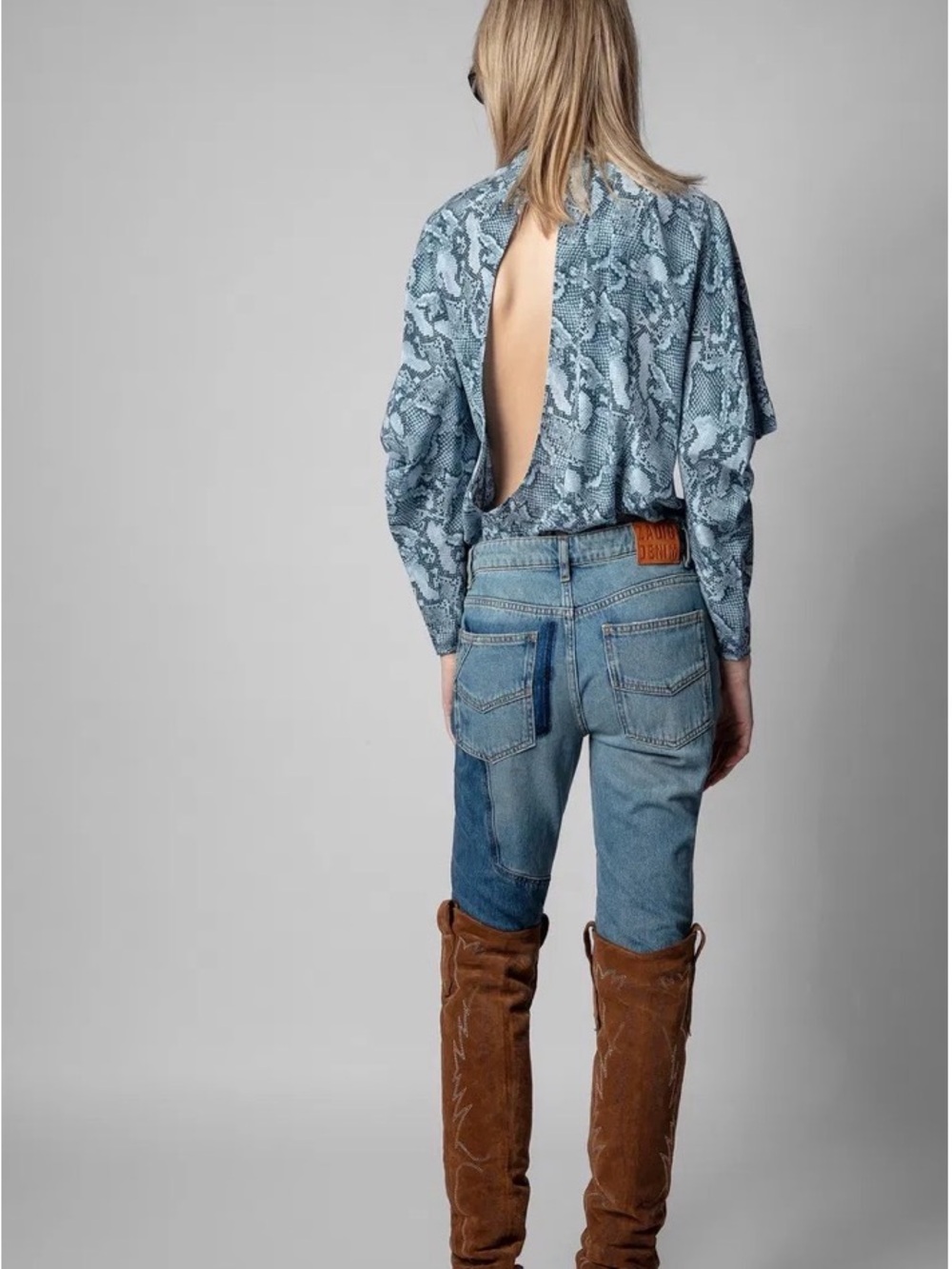 NWT Zadig & Voltaire Tolmea CDC Wild Silk Blouse Top Blue Snake Print Size S - Picture 3 of 13